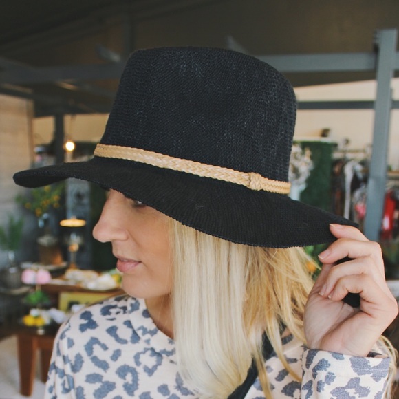 Nubby Panama Hat w/Braid Band-Black - Picture 4 of 4